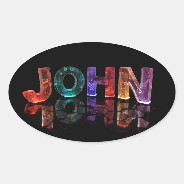 Pegatina Ovalada El nombre John en luces 3D (Fotografía) (Anverso)