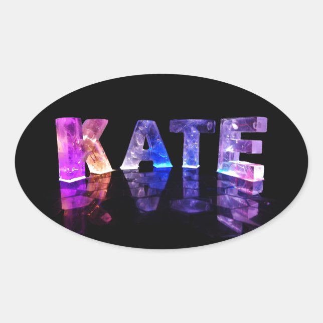 Pegatina Ovalada El nombre Kate en luces 3D (fotografía) (Anverso)
