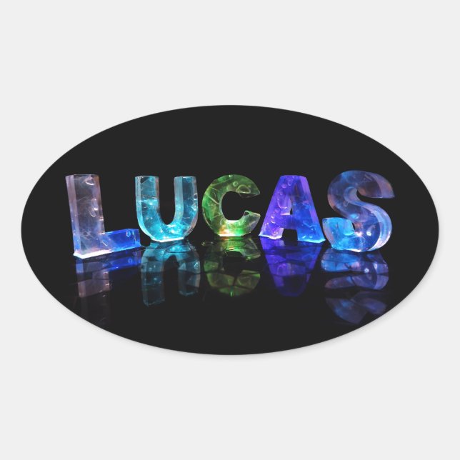 Pegatina Ovalada El nombre Lucas en luces 3D (fotografía) (Anverso)