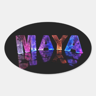 Pegatina Ovalada El nombre Maya en luces 3D (Fotografía)