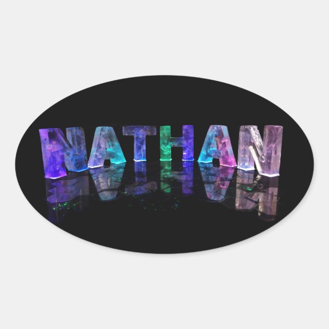 Pegatina Ovalada El nombre Nathan en las luces 3D (Fotografía) (Anverso)