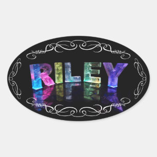 Pegatina Ovalada El nombre Riley en luces 3D (Fotografía)