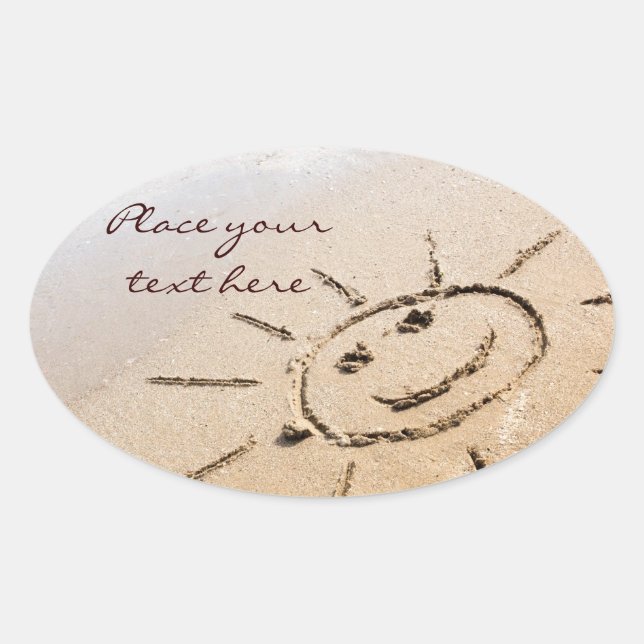 Pegatina Ovalada El Sol En La Playa (Anverso)