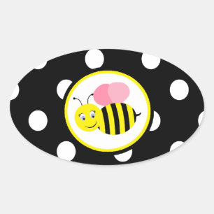 Pegatina Ovalada El zumbido manosea la abeja - rosa/negro