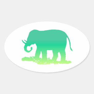 Pegatina Ovalada Elefante verde