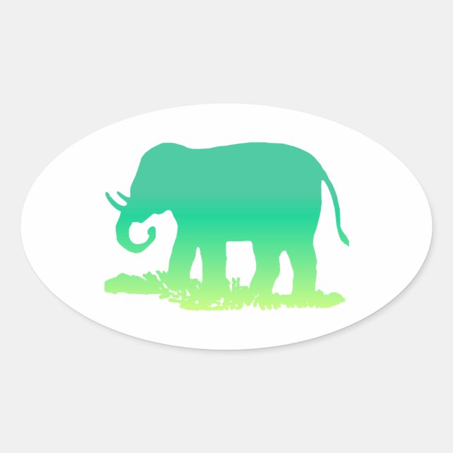 Pegatina Ovalada Elefante verde (Anverso)