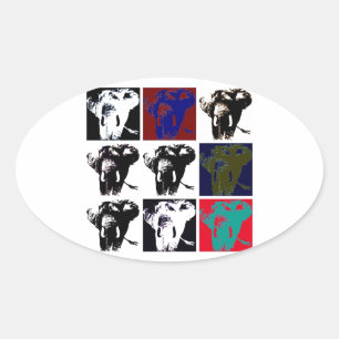 Pegatina Ovalada Elefantes de arte pop