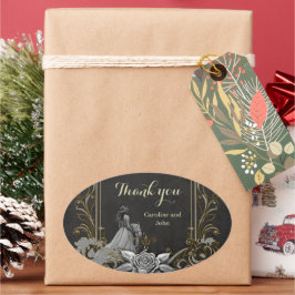 Pegatina Ovalada Elegancia en plata y negro.