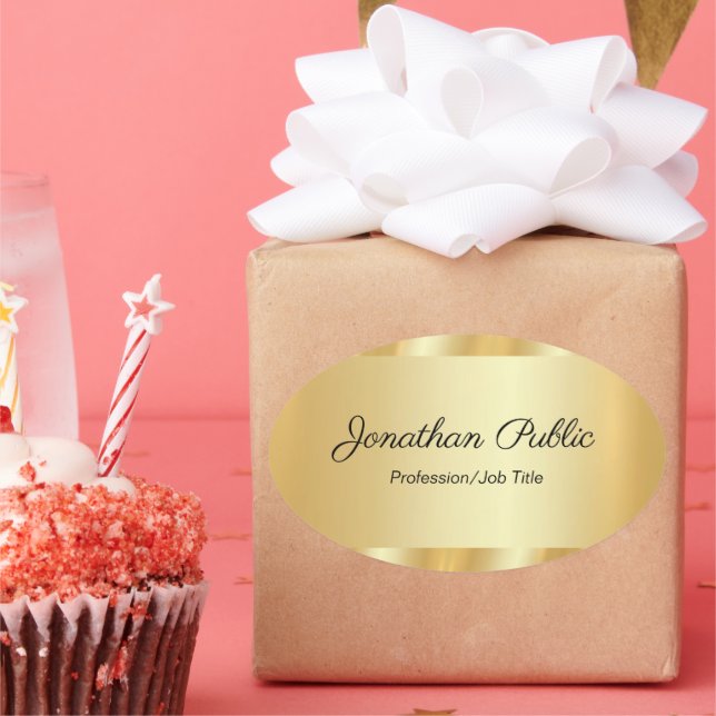 Pegatina Ovalada Elegant Hand Script Glamorous Template Gold (Fiesta)