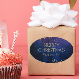 Pegatina Ovalada Elegant Merry Christmas & Happy New Year Sticker