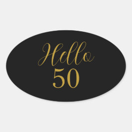 Pegatina Ovalada Elegante 50 aniversario de oro negro