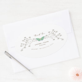 Pegatina Ovalada Elegante Agradecimiento De Flor Silvestre Y Maripo