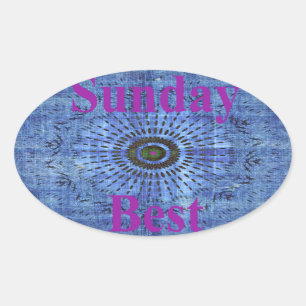 Pegatina Ovalada Elegante azul denim motif vectorial de la impresió