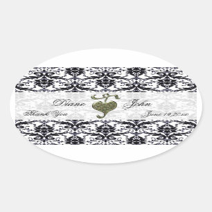 Pegatina Ovalada Elegante boda Damask Gracias
