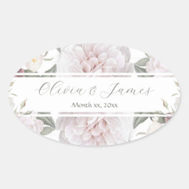 Pegatina Ovalada Elegante Boda Jardín de Rosas Rosa