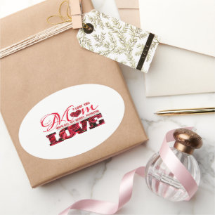 Pegatina Ovalada Elegante Corazón Rojo Floral Te Amo Madres