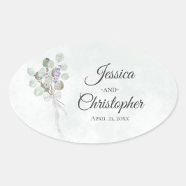 Pegatina Ovalada Elegante Eucalyptus y Boda de Lavender Bouquet