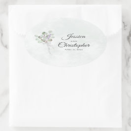 Pegatina Ovalada Elegante Eucalyptus y Boda de Lavender Bouquet
