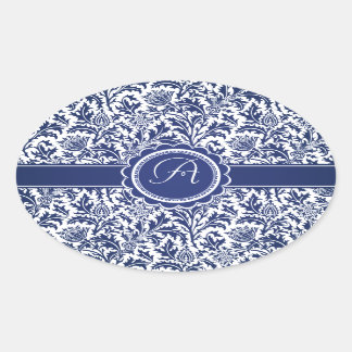 Pegatina Ovalada Elegante floral azul y blanco William Morris