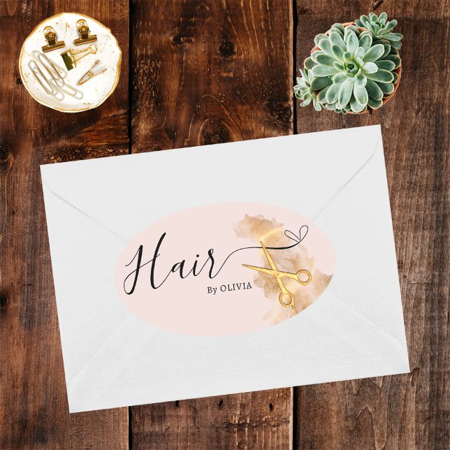 Pegatina Ovalada Elegante Hairstylist Gold Scisor Salón De Belleza  (Subido por el creador)
