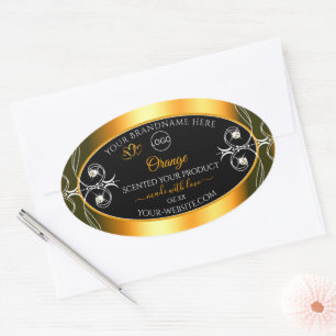 Pegatina Ovalada Elegante Naranja Glamour negro logotipo de etiquet