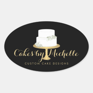 Pegatina Ovalada Elegante pastel blanco con decoración de pasteles 