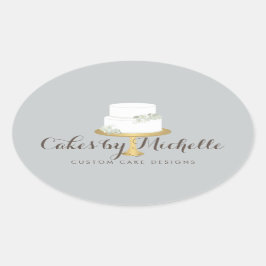 Pegatina Ovalada Elegante pastel blanco con decoración de pasteles