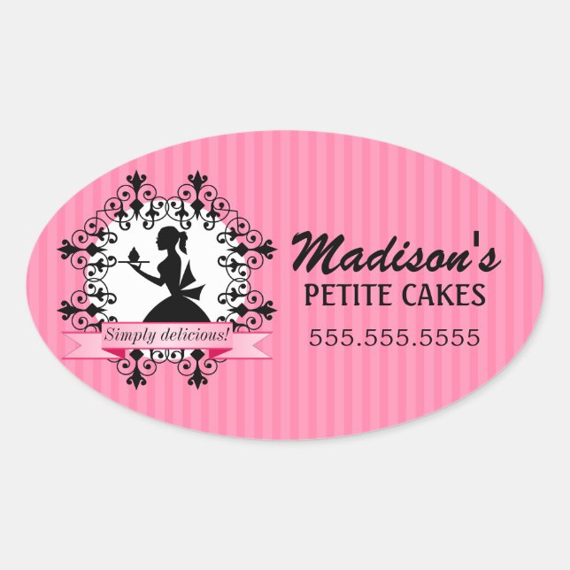 Pegatina Ovalada Elegante pastelería Lady Silhouette Pink (Anverso)