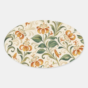 Pegatina Ovalada Elegante patrón floral de lirio naranja vintage