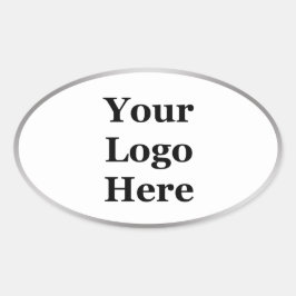 Pegatina Ovalada Elegante plantilla blanca y plateada con su logoti