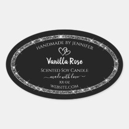 Pegatina Ovalada Elegante Purpurina de plata negra Estrellas de pro