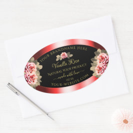 Pegatina Ovalada Elegante Rosas de color rojo negro con etiquetas d