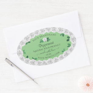 Pegatina Ovalada Elegante Sage Green Product Labs Cuelgan Rosas Bla