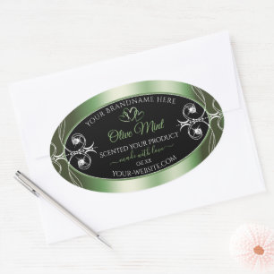 Pegatina Ovalada Elegante Shimmery Green Product Labels Jewels