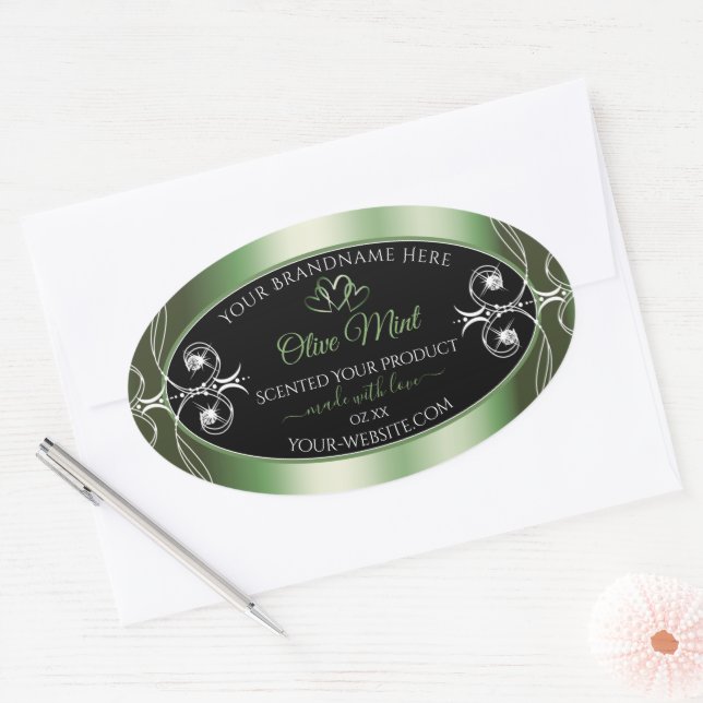 Pegatina Ovalada Elegante Shimmery Green Product Labels Jewels (Sobre)
