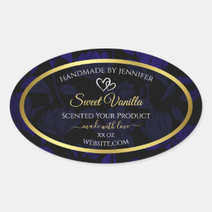 Pegatina Ovalada Elegantes etiquetas de productos con flores azules