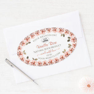 Pegatina Ovalada Elegantes rosas rosadas en el logotipo de las etiq