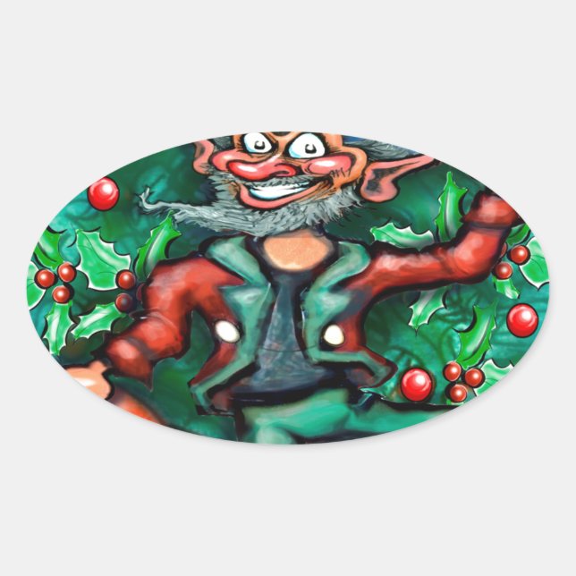 Pegatina Ovalada Elf Wreath (Anverso)