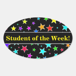 Pegatina Ovalada Elogio estudiantil + Fun, patrón de estrellas colo