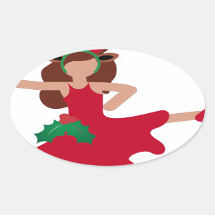 Pegatina Ovalada emoji de bailarina de flamenco de Navidad