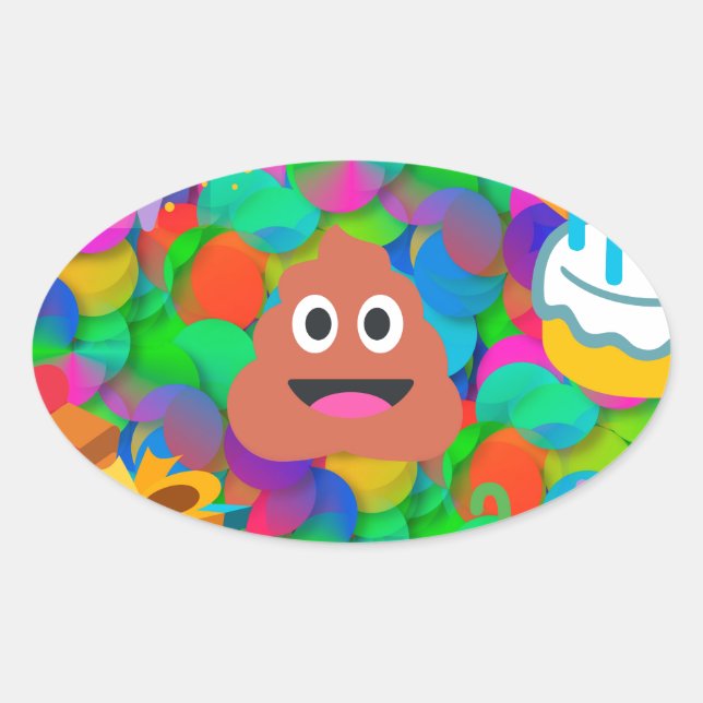 Pegatina Ovalada emoji de caca de cumpleaños feliz (Anverso)