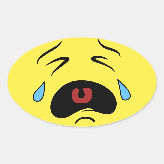 Pegatina Ovalada Emoji de cara triste (Anverso)