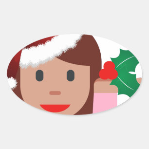 Pegatina Ovalada emoji de chica de información de navidad