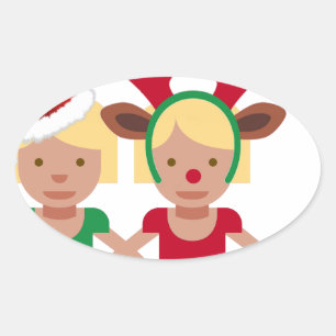 Pegatina Ovalada emoji de gemelos navidades santa
