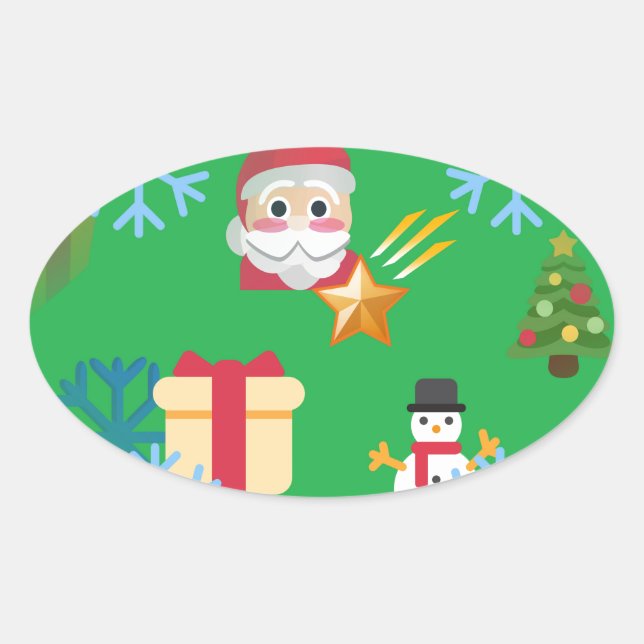 Pegatina Ovalada emoji de navidades (Anverso)