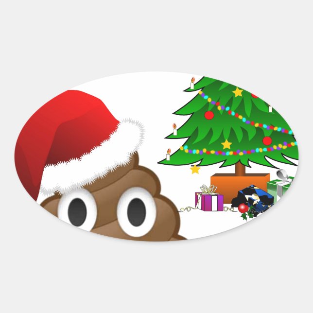 Pegatina Ovalada emoji de poo de navidades (Anverso)