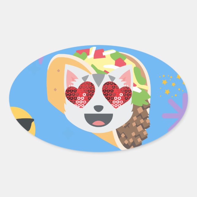 Pegatina Ovalada emoji de taco cat (Anverso)