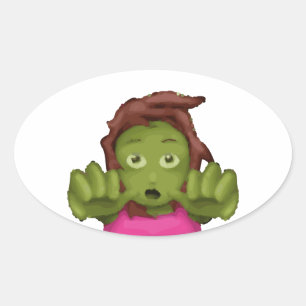 Pegatina Ovalada emoji mujer zombie