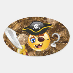 Pegatina Ovalada emoji pirata del tesoro