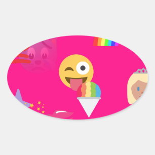Pegatina Ovalada emoji rosa caliente